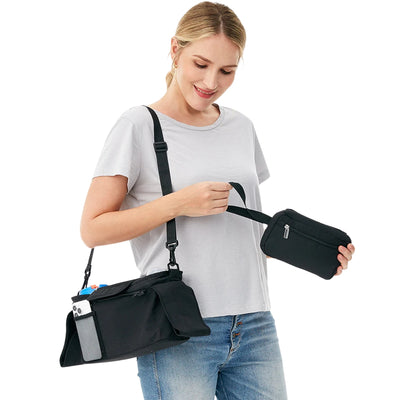 Organizador Universal Para Carrinho De Bebê Momcozy Black - Bolsa Destacável com Alça de Ombro